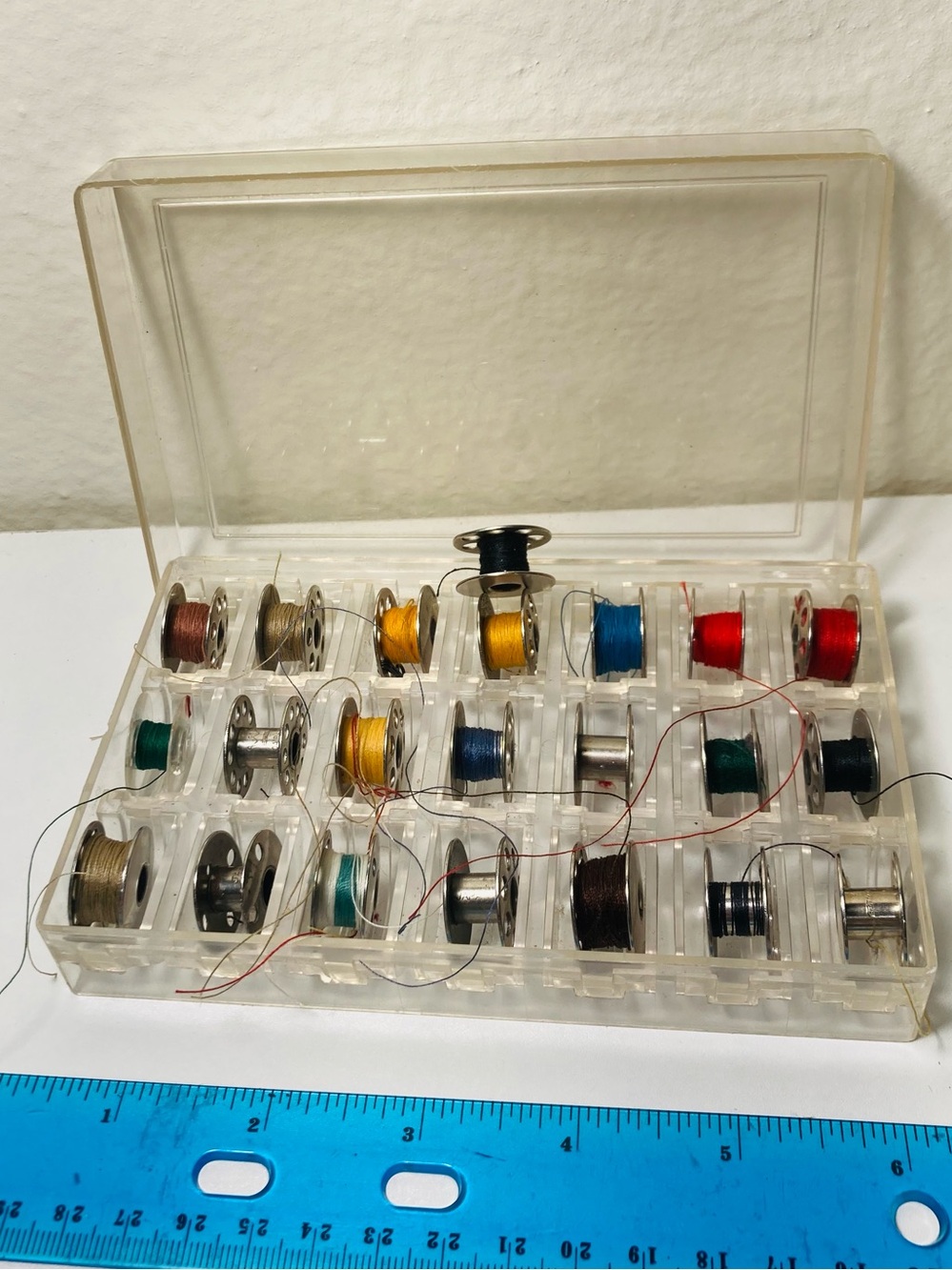 22 Vintage Metal‎ Assorted Sewing Bobbins with Clear Storage Case